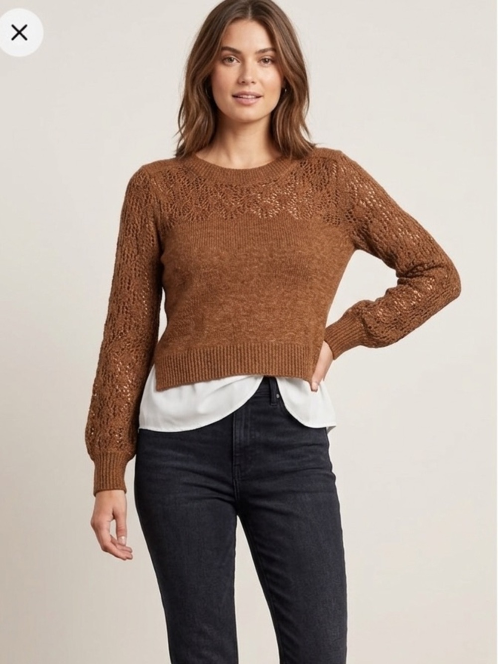 CAMBER & GRACE 🍁 burnt dark orange brown knit with white chiffon piece NWT